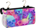 Gradient Multicolored Skulls Bedside Caddy for Dorm Bed Bedside Hanging Caddy Bag Iron Frame Storage Organizer Pocket for Bunk Home College Hospital Beds 2 Hooks