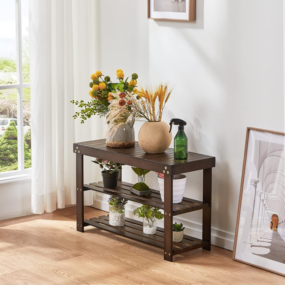 Pipishell Bamboo Shoe Rack Bench, 3 Tier Sturdy Shoe Bench, Storage Shoe Orga...