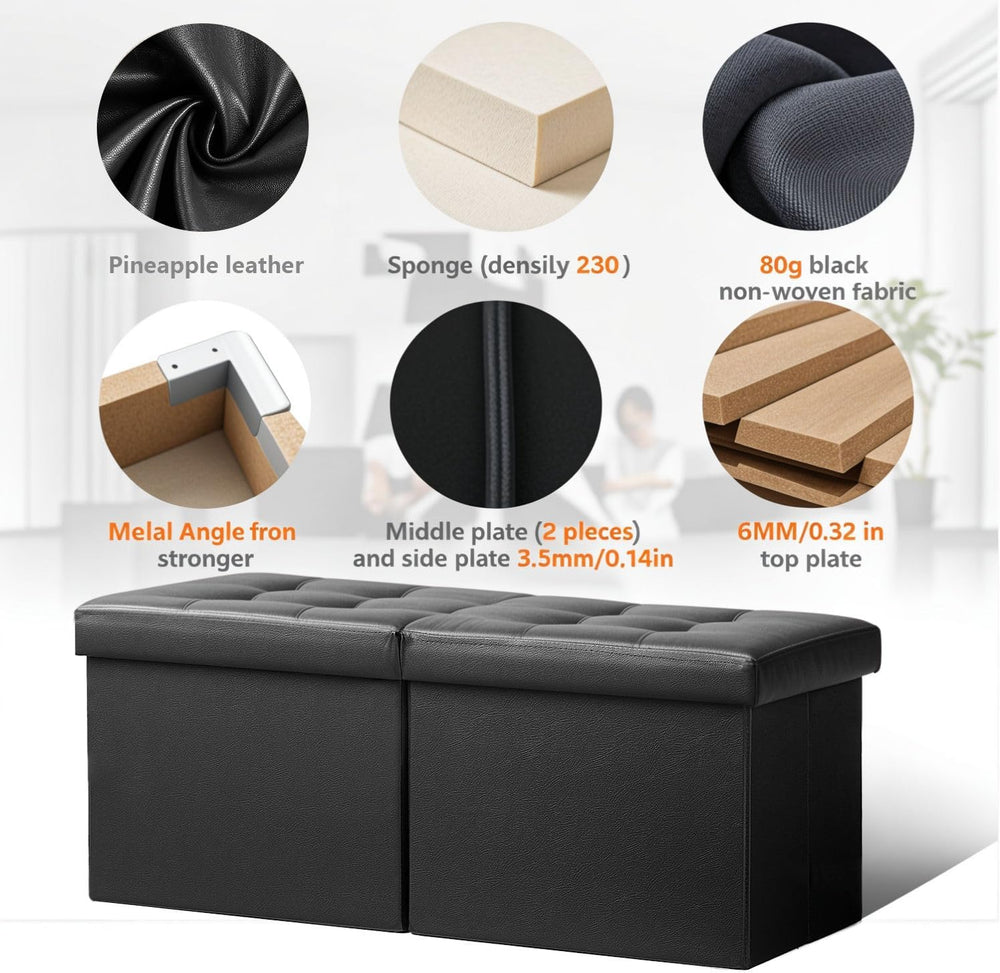 AmasSmile Footrest Ottoman Storage Bench,34" Leather Folding Chest,Black...