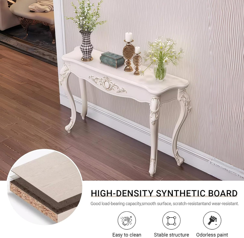 Modern Semi-Circular Telephone Table, Small Console End Table for Living Room, Foyer & Entryway - Stylish Manufactured Wood Furniture for Hallway & Entrance