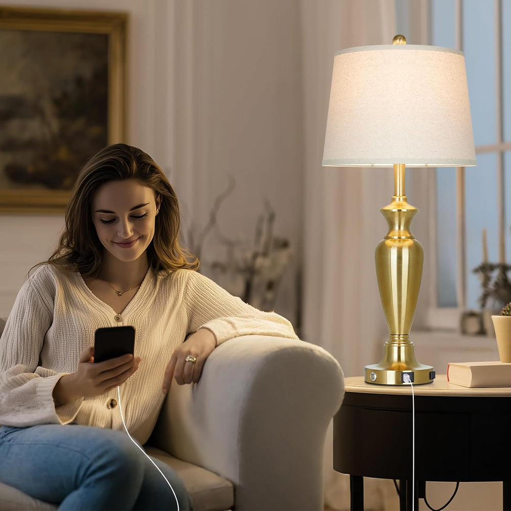 Gold Table Lamp for Living Room Single, 30″ Tall Touch Control Bedside Lamp f...