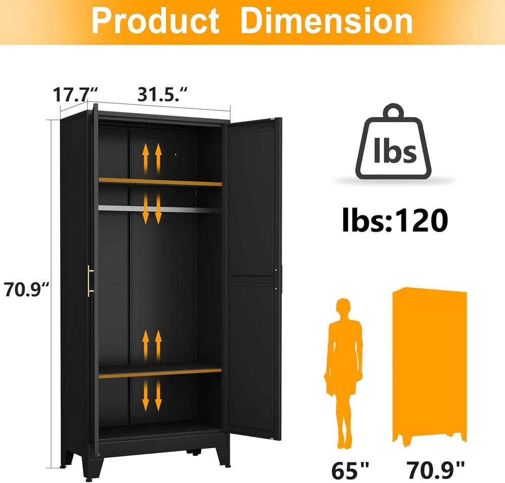 Ckzbx 71" H Metal Armoire Wardrobe Closet, Adjustable Shelve, Clothes Dr...