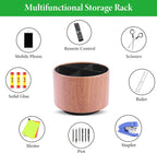 Round Leather Art Supply Organizer,Remote Control Holder,360 Degree Spinning,Multi-Functional Pencil Holder,4 Compartments Desktop Stationary Organizer(1-Thin Wood Ligh Brown)
