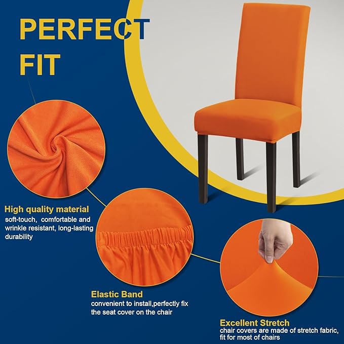 Chair Covers,Stretch Dining Room Chair Covers Set of 6, Removable Washable Kitchen Chair Covers for Dining Room 6 Pack, Dining Chair Slipcovers for Home, Hotel, Banquet, .Orange