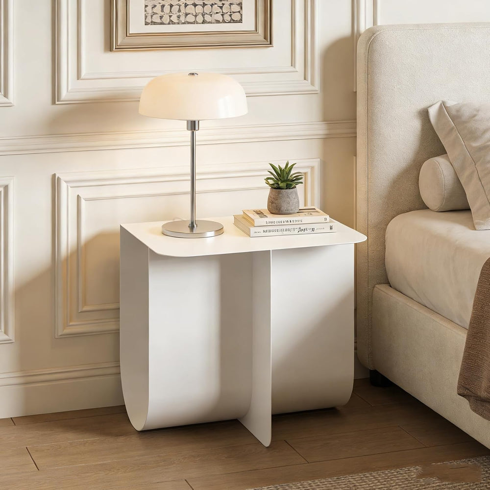 Modern Minimalist Metal Side Table with Storage, Curved Design Accent Table C...