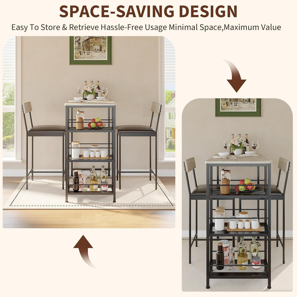 3-Piece Dining Table Set with Storage Shelves and 2 Upholstered Chairs, MDF &...