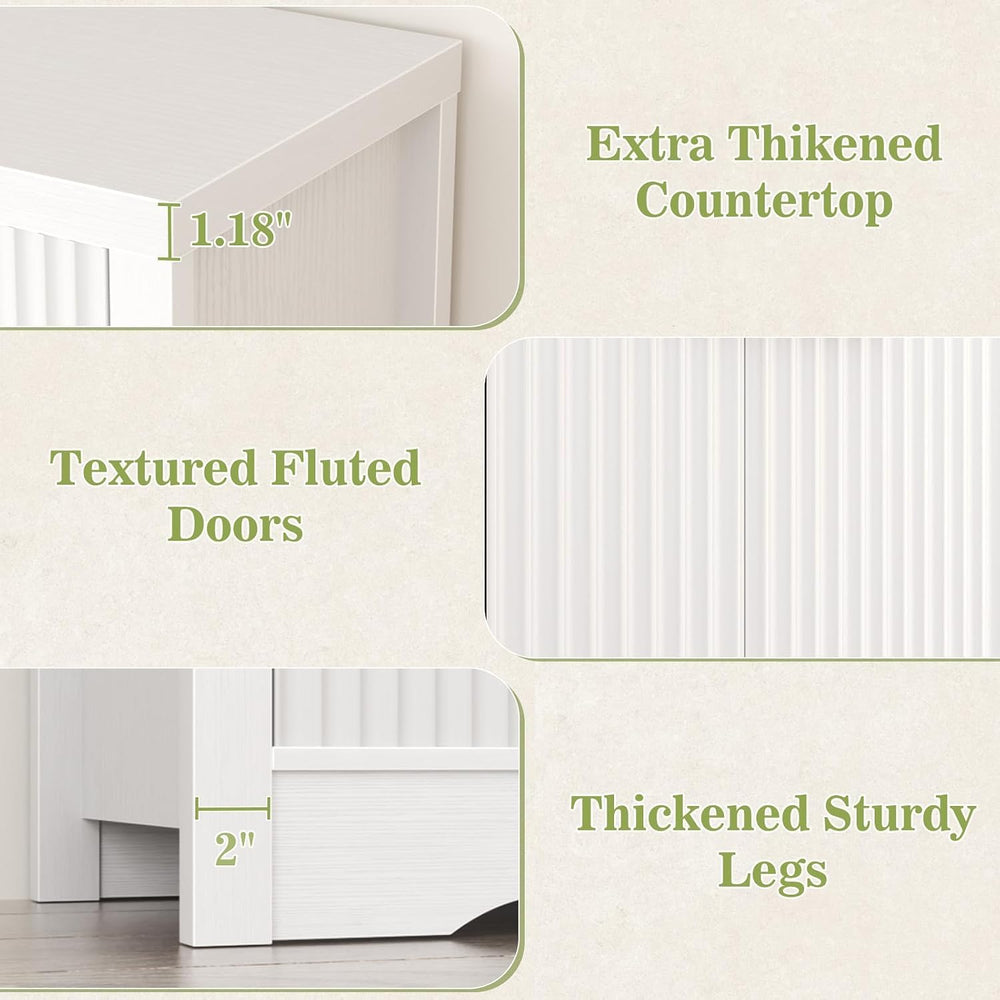 Cyclysio 55" Fluted Sideboard Buffet Cabinet with Drawers (White, 4 Doors)