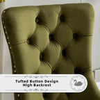 Velvet Upholstered Dining Chairs Set of 4, Modern Kitchen Side Chairs with Nailhead Trim and Silver Plated Leg, Metal Pulling Ring for Dining Room Living Room(Olive Green-Silver Plated Leg)
