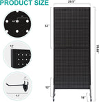 Eastern Tree 2.5'x 6' Metal Pegboard Display Stand with T-Base, Black Peg Board Panels Display with Casters, Standing Pegboard Display, Retail Display Stand, Extra 10 Pieces Hooks, Black