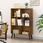 LEYAOYAO 7 Cube Bookshelf, 3 Tier Modern Bookcase with Legs, Mid-Century Modern Wood Book Shelves Storage, Rustic Brown Book Case, Freestanding Organizer Display Shelf for Bedroom,Living Room,Office