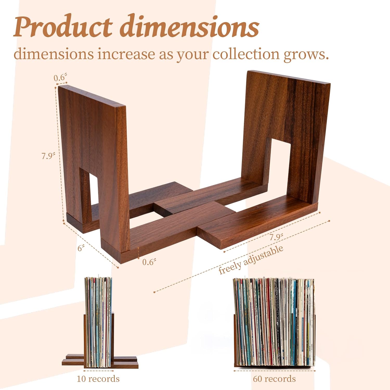 Vinyl Record Holder, A Retractable Vinyl Holder that Can Keep Records Stored Upright. Crafted from Walnut Wood,Record Holder Can Hold Up to 70 Records and is Suitable for Record Display (walnut wood)