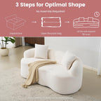 72” Curved Loveseat Sofa, Modern Teddy Boneless Couch with 2 Pillows for Small Spaces Living Room Bedroom, No Assembly Required (Cream White)