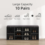NUNU LAB Shoe Storage Bench, Shoe Bench with Removable Cushion 10 Cubbies, Space Saving Shoe Rack, 41 x 12 x 16.75 Inches, Black