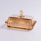 Glass Butter Dish with Lid for Countertop, Champagne Color Crystal Covered Butter Stick Holder Tray, Glass Butter Storage Container for Refrigerator