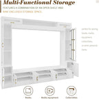 Merax 98.4" W Wall Unit Entertainment Center with Bookshelves for TVs up to 80", Modern TV Stand Media Console with Cabinets, Tempered Glass Doors and Adjustable Shelves for Living Room, White