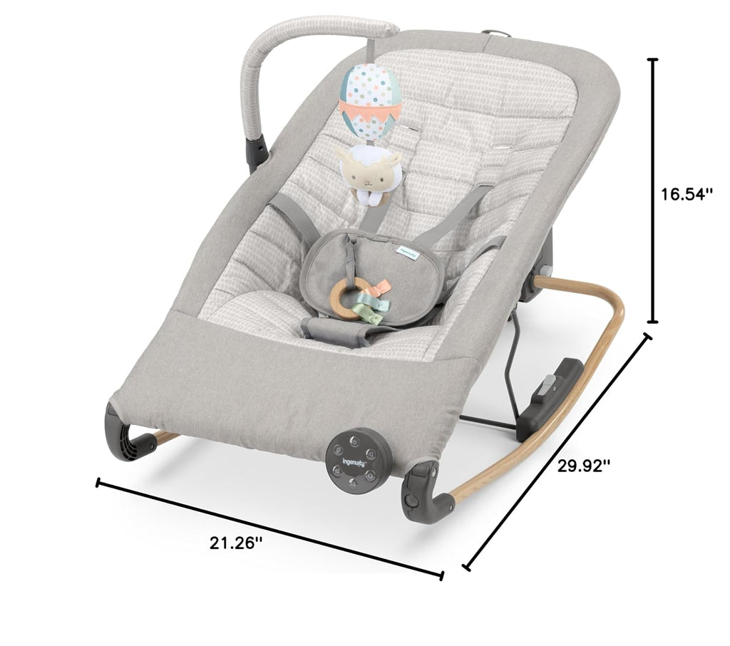 Ingenuity Keep Inmotion Automatic Baby Rocker Seat, with Remote Control for Vibration, Music & Volume Control, Premium Materials, 0-6M - Soulful Skies