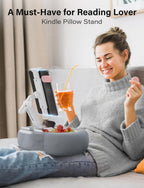 Tablet Kindle Pillow Stand Holder with 2 Trays Fit 4''-13'' Phone/Tablet/Kindle iPad Holder Stand for Bed with Soft Plus Fabric Reading Accessories Gift for Reading, Gray