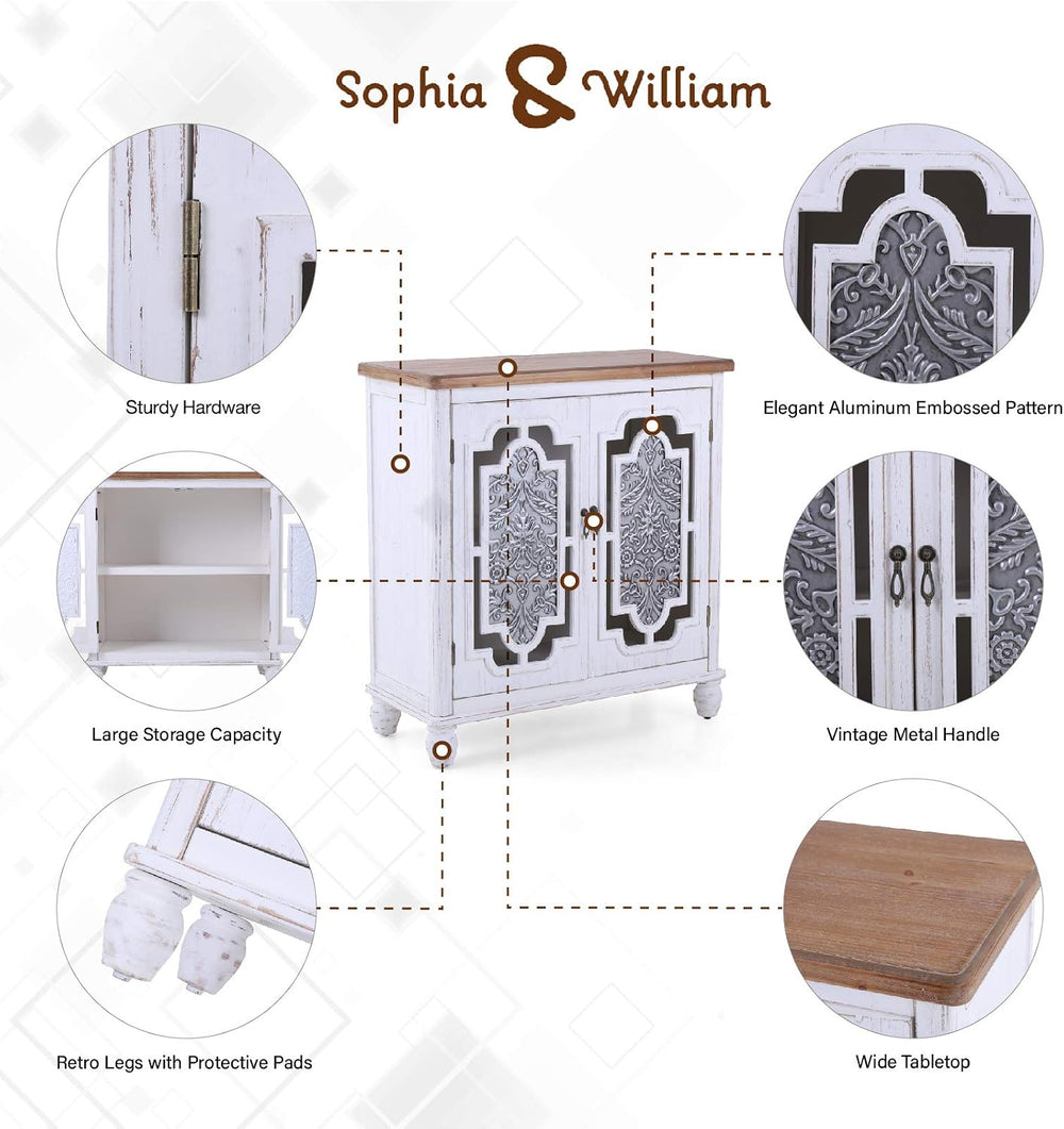 Sophia & William Accent Storage Cabinet with Wood Frame and Iron Embossed...