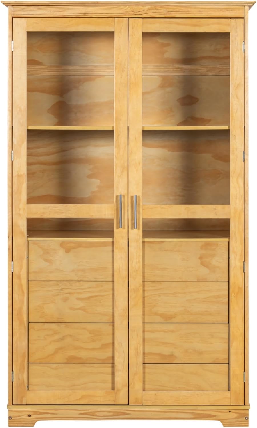 Freestanding pantry organizer armoire solid pine wood, glass double doors, fo...