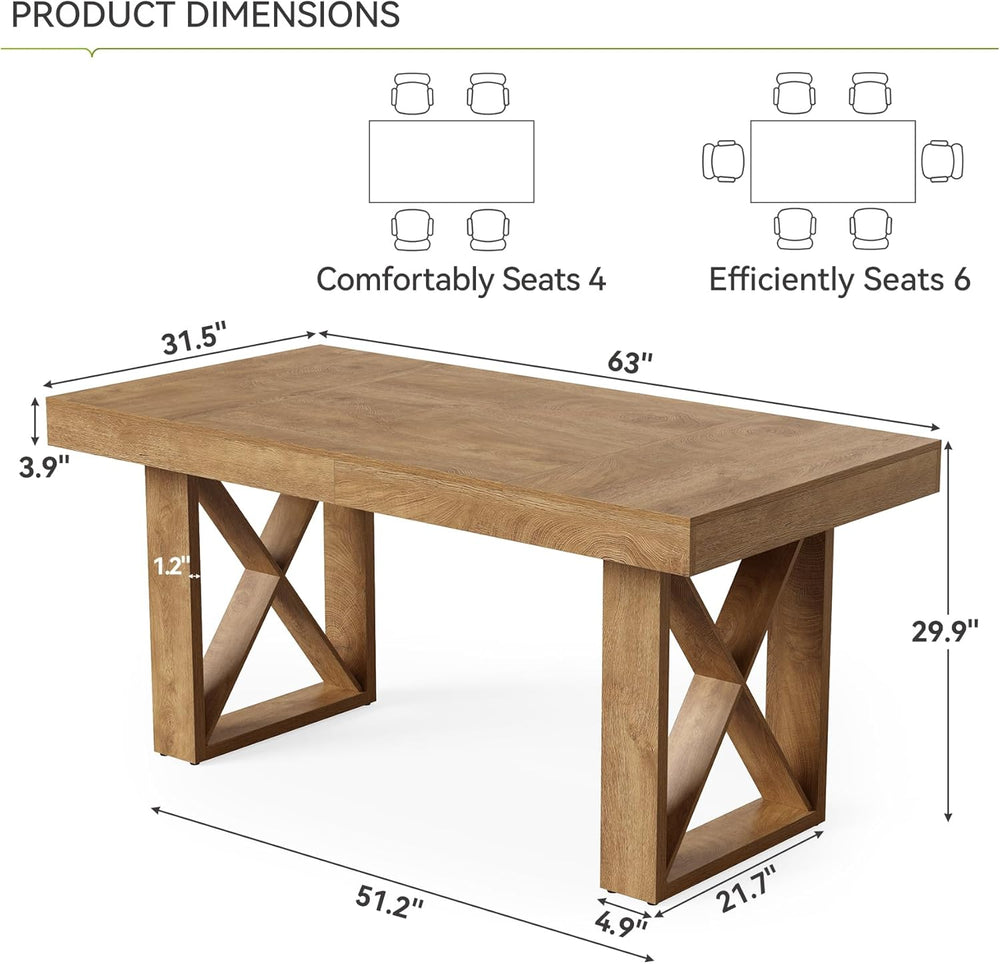 LITTLE TREE 63-Inch Dining Table for 4 People, Farmhouse Thick Appearance Des...