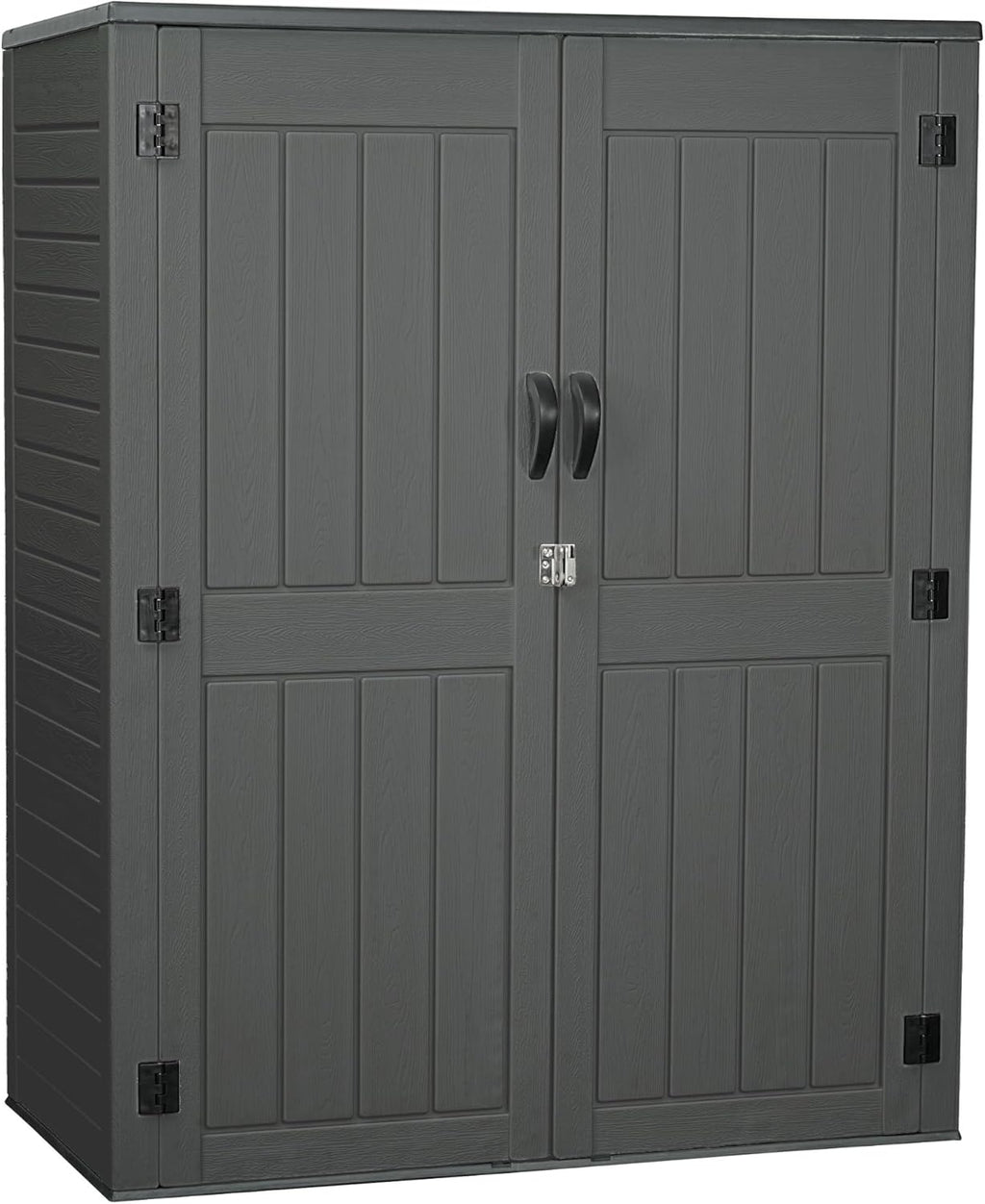 EHHLY Vertical Resin Storage Shed with 2 Shelves, 60 Cuft Garden Tool Sheds & Outdoor Storage, Plastic Outdoor Storage Cabinet Waterproof, 4.5 x 2.3 ft Backyard Outside Lawn Mower Storage Shed, Grey