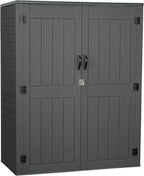 EHHLY Vertical Resin Storage Shed with 2 Shelves, 60 Cuft Garden Tool Sheds & Outdoor Storage, Plastic Outdoor Storage Cabinet Waterproof, 4.5 x 2.3 ft Backyard Outside Lawn Mower Storage Shed, Grey
