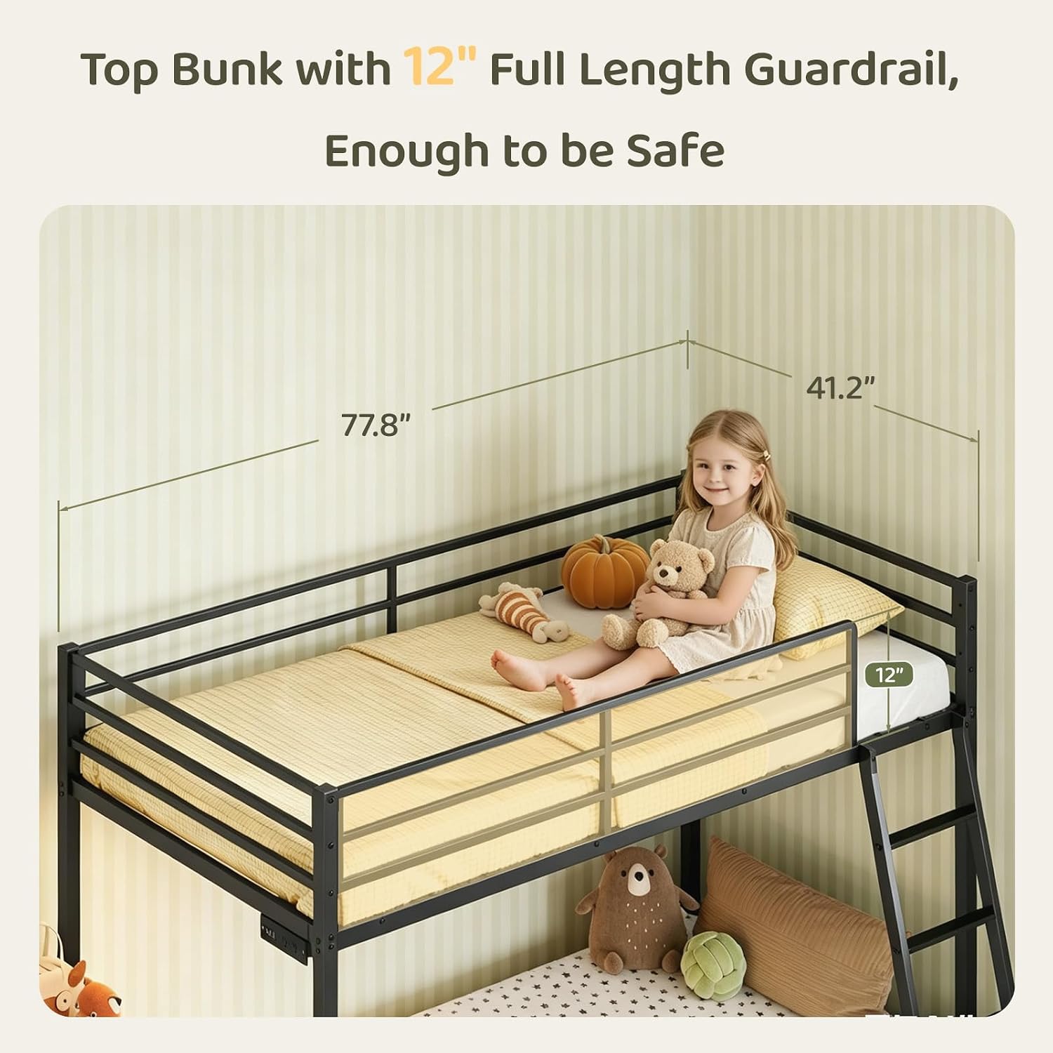 Bonnlo Bunk Bed Twin Over Twin with 3 Storage Drawers, 3 Tier Book Shelf, Bunk Bed with LED Lights, Charging Station, Inclined Ladder, Suitable for Kids & Teens, Space Saving (Black)