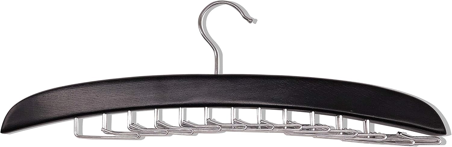Wooden Tie Hanger,24 Tie Organizer Rack Hanger Holder Hook (Black, 24 Hooks)