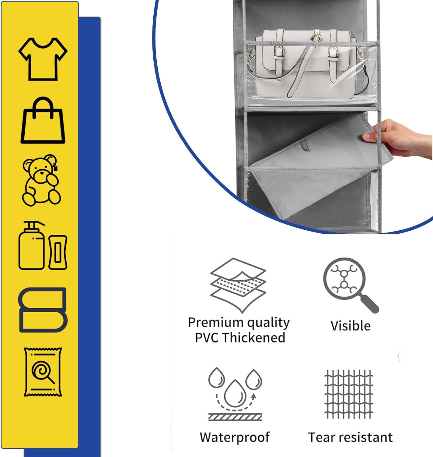 6-Tier Over The Door Hanging Organizer - Multi-Purpose Closet Storage Shelf for Bathroom, Bedroom, Nursery, Pantry(Grey)