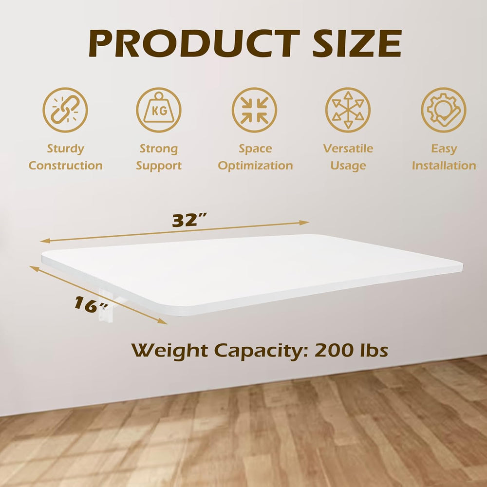 Laundry Folding Table, 32'' x 16'' Wooden Wall Mount Desk, La...