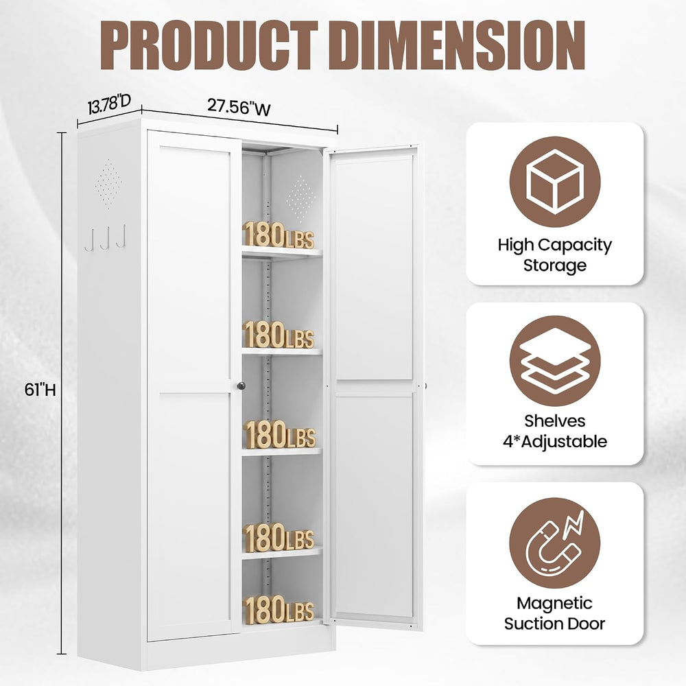 Metal Pantry Cabinet, Kitchen Pantry Storage Cabinets | with Doors and 4 Shel...