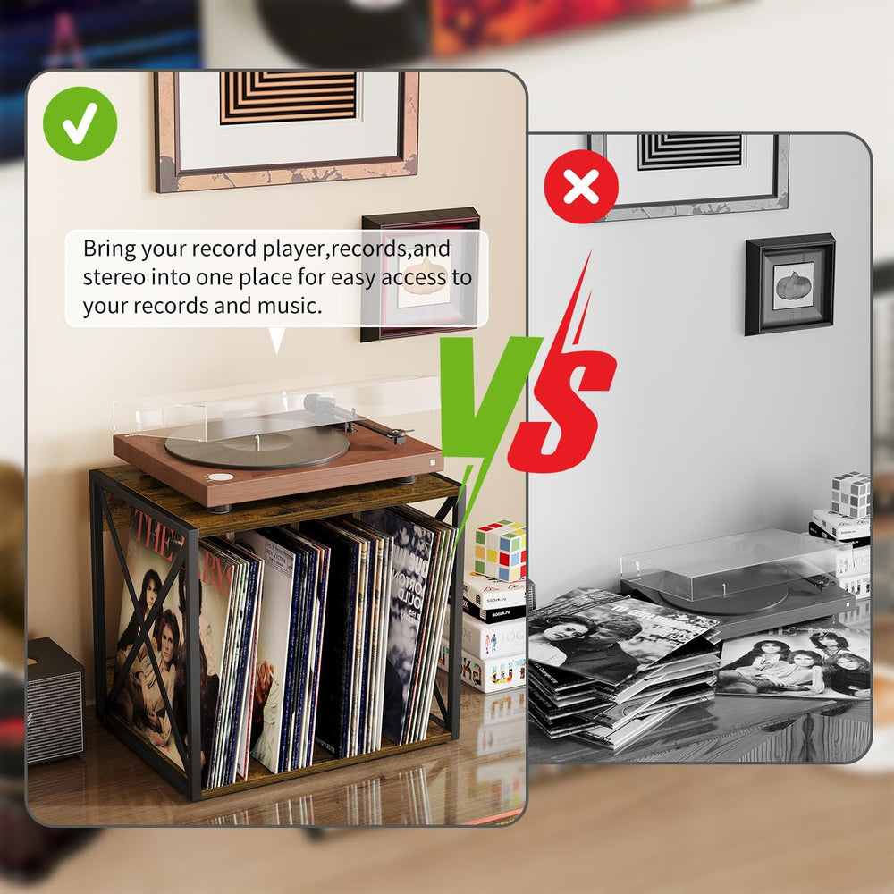 Vinyl Record Storage,Vinyl Record Holder Up to 80-100 Albums,4-Compartment Re...