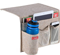 Linen 4 Pockets Bedside Caddy, Bedside Storage Organizer for Magazine, Remotes, Phone (Beige)