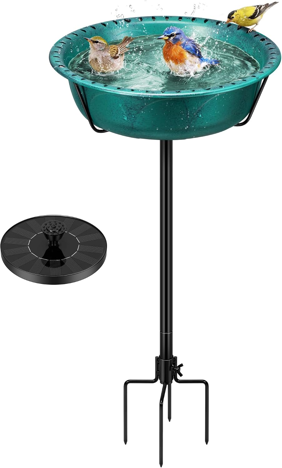 VIVOHOME Bird Bath with Solar Fountain and Metal Ground Stake, Green