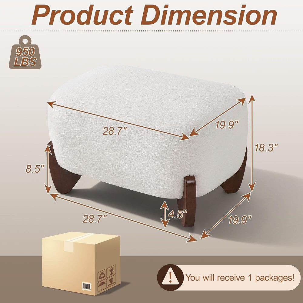 WUTUTUEE 28.7" Sherpa Boucle Ottoman with Solid Wood Legs, Modern Uphols...