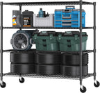 Himimi 4 Tier Wire Shelving with Wheels Heavy Duty Height Adjustable Metal Shelves for Storage, Commercial Grade Steel Utility Wire Rack for Kitchen Garage Pantry Organization-24×48×72, Black
