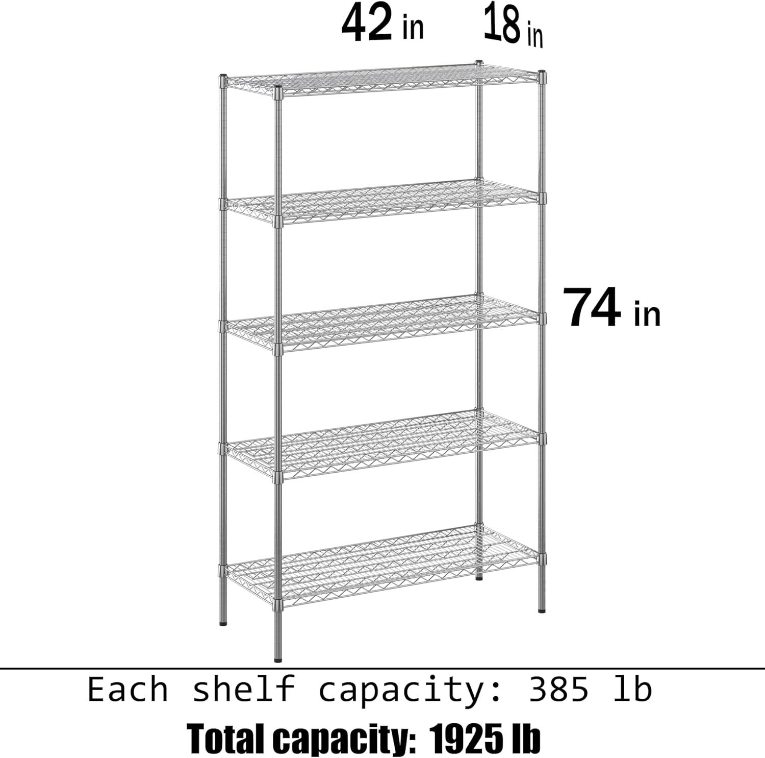 18" Deep x 42" Wide x 74" Height Wire Shelving Kit | 5-Tier | NSF Commercial Storage Rack Unit