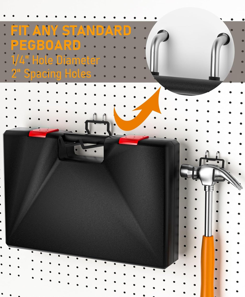 INCLY 24 Pack Heavy Duty Pegboard Hooks, 1/4" Pegboard Drill Holder Tool Utility Hooks, Peg Board Tool Hangers Accessories for Hanging Power Tools, Drill, Hammer, Workbench, Garage