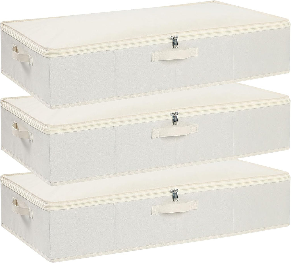 Underbed Storage Organizers, Container Bags with Lids, Storage Boxes With Sturdy Structure and Reinforced Handles, Beige, 3 Pack, 31.5 x 15.7 x 5.9 Inch