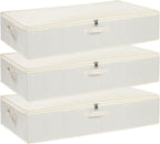 Underbed Storage Organizers, Container Bags with Lids, Storage Boxes With Sturdy Structure and Reinforced Handles, Beige, 3 Pack, 31.5 x 15.7 x 5.9 Inch