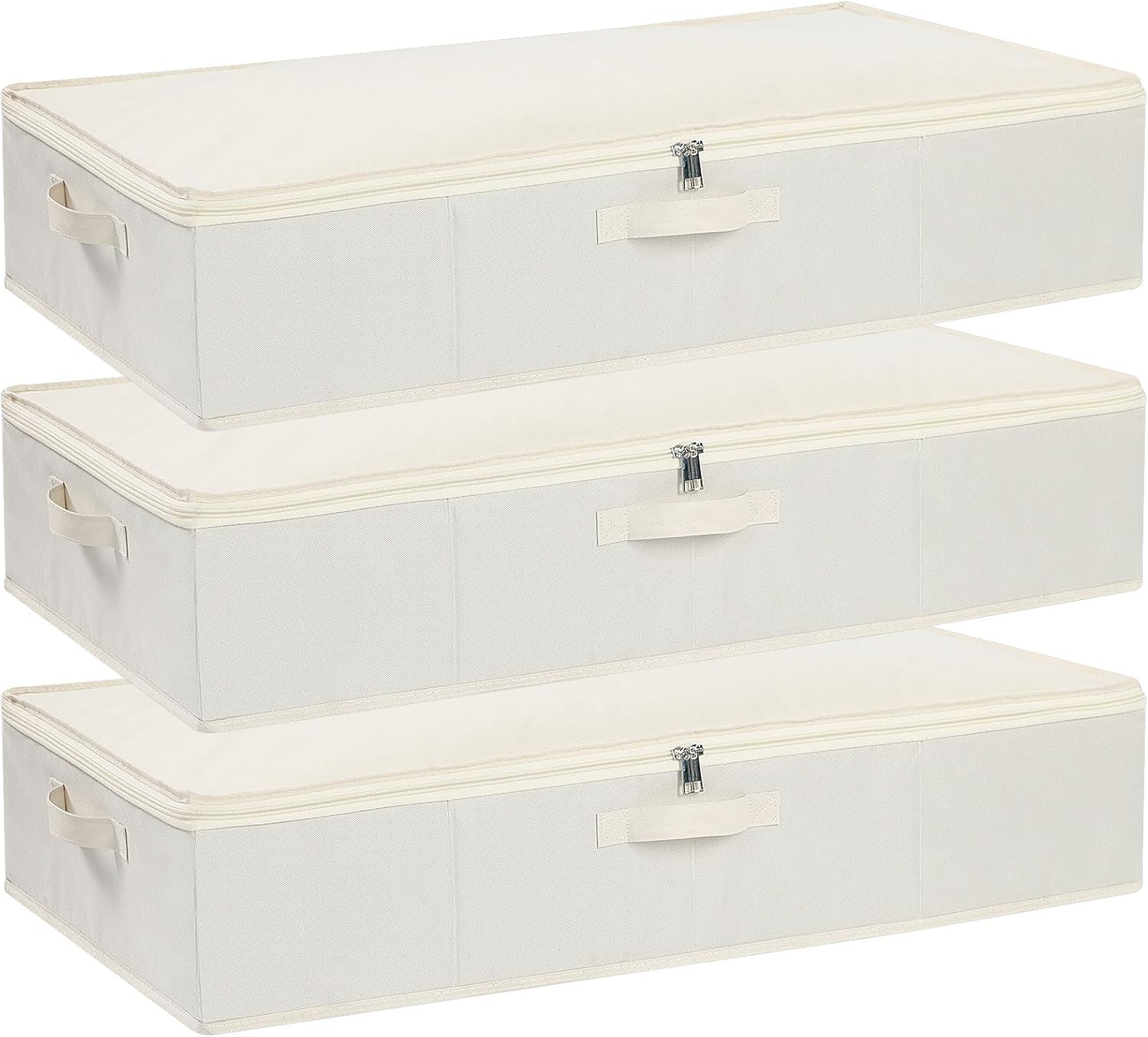 Underbed Storage Organizers, Container Bags with Lids, Storage Boxes With Sturdy Structure and Reinforced Handles, Beige, 3 Pack, 31.5 x 15.7 x 5.9 Inch