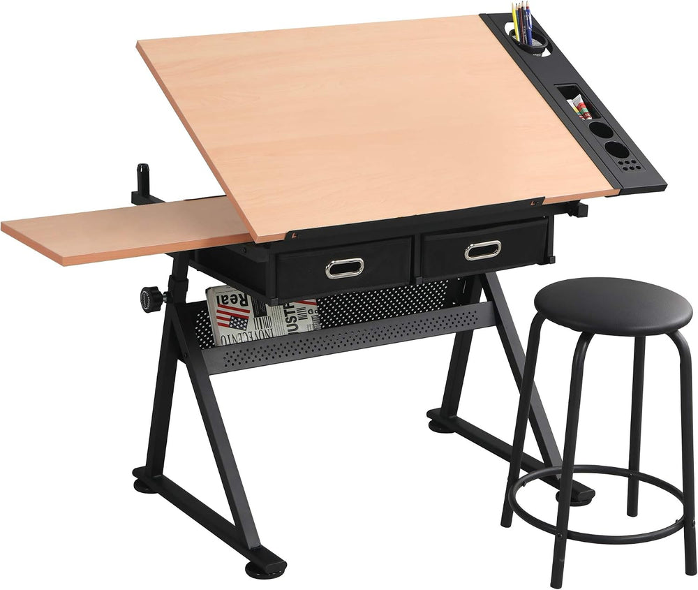 Height Adjustable Multifunctional Wooden Drafting Drawing Table, Art Artist D...