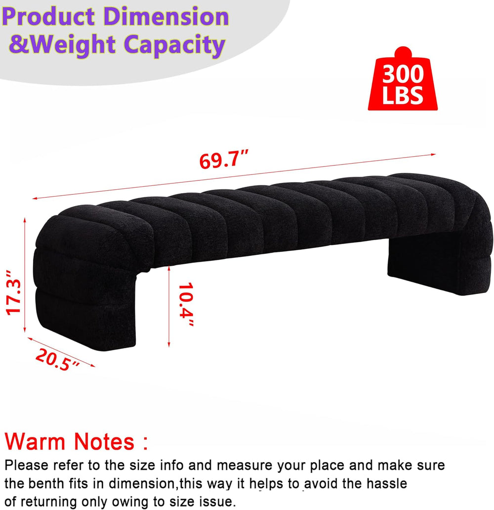 Arched Ottoman Bench for Bedroom Living Room,69.7" Chenille Long Benches...
