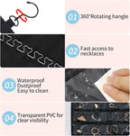 Bloss Hanging Jewelry Organizer with 48 Pockets, Double-Size Hanging Jewelry Holder with Hanger Hooks, Jewelry Organizers and Storage for Earrings, Necklaces and Rings.(All Black)