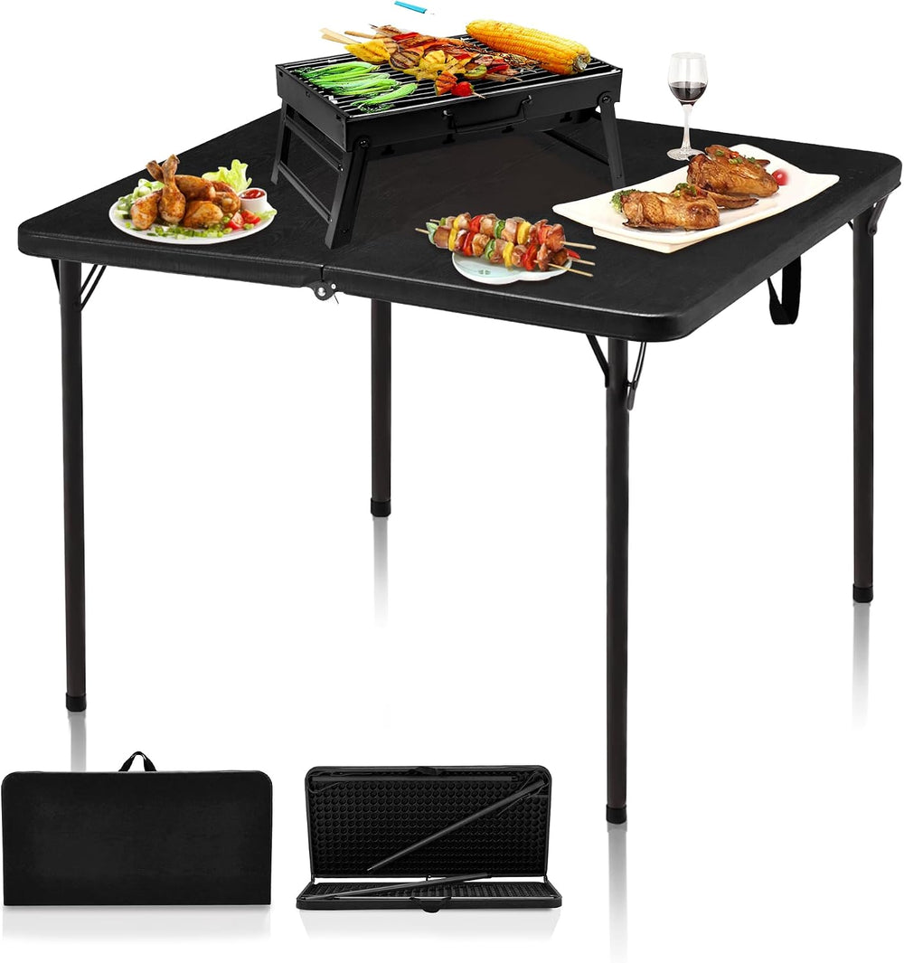 34" Folding Table, Portable Square Camping Card Table with Collapsible L...