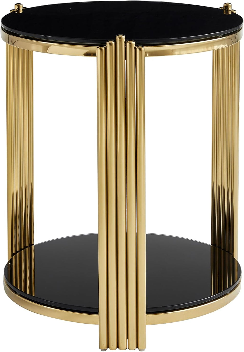 Henf Round Glass End Table Modern Luxury Accent Sofa Side Table, 2-Tier Black...