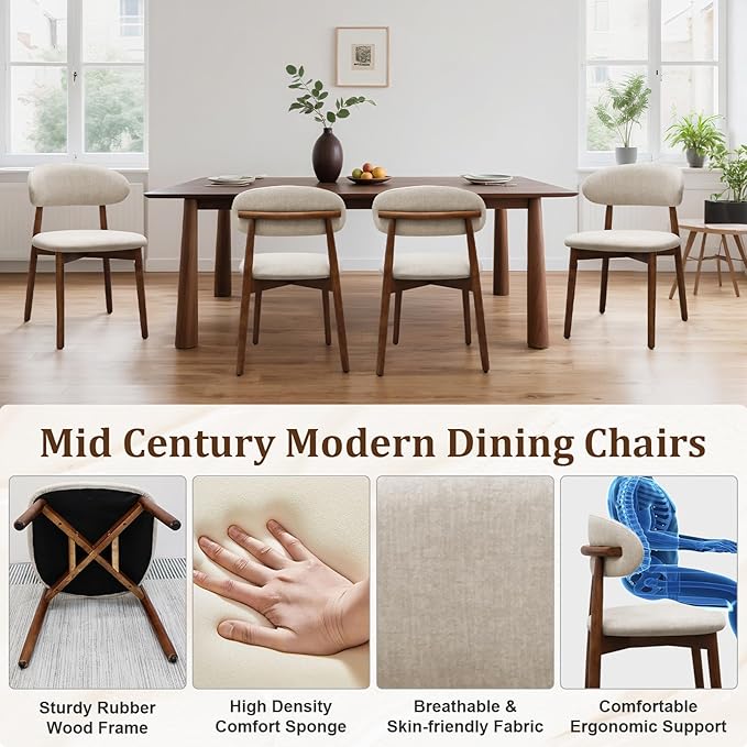 Farmhouse Dining Chairs Set of 8, Mid Century Modern Fabric Upholstered Kitch...