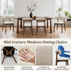 Farmhouse Dining Chairs Set of 4, Mid Century Modern Fabric Upholstered Kitchen Chairs, Wooden Dining Room Chair with Curved Back for Kitchen Dining Room Restaurant Cafe, Warm Gray (Only Chairs)