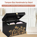 100% Solid Wood Tampon Holder Box with Lid, Copper Leather Pull, Absolute Real Wood Bathroom Decorative Box for Feminine Product Storage and Accessories such as Tampons, Cotton Balls, Gifts for Women