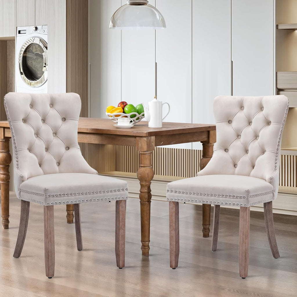 47" Kitchen Round Dining Table 5 Piece Set with Velvet Upholstered Chairs | Multi padded chairs, round oval dining sets for apartments, wipeable tabletop, fits farmhouse & modern decor